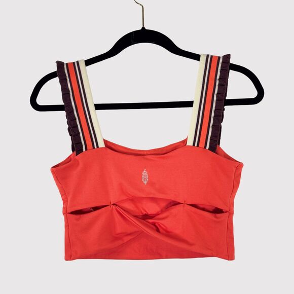 FP Movement Womens Top Red Time Out Tank Cropped Ruffle Cut Out Back Medium - Picture 3 of 9